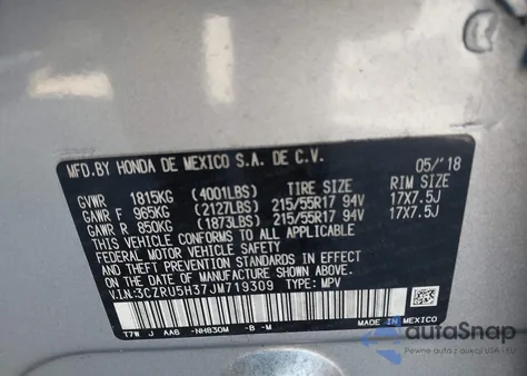 2018 Honda Hr-V Lx from USA, damaged, VIN 3CZRU5H37JM719309
